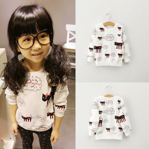 Cute Baby Kids Girls T shirt Toddlers Cartoon Cat Print Long Sleeve T-Shirts Tops SweaterSM6