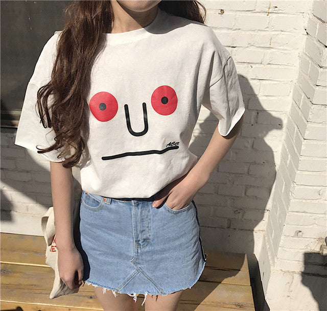 Cute Cartoon Character Print t-shirt Plus Size  New Women Loose T shirts Casual Women Short Sleeve Female O-neck Tops SM6
