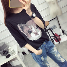 Cute Cat Women Tops  New Fashion Summer Style O Neck Half Sleeve Thin Women T Shirt Harajuku College Girl T-shirt 71211 SM6