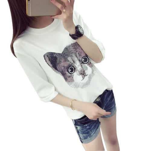 Cute Cat Women Tops  New Fashion Summer Style O Neck Half Sleeve Thin Women T Shirt Harajuku College Girl T-shirt 71211 SM6