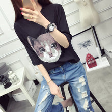 Cute Cat Women Tops  New Fashion Summer Style O Neck Half Sleeve Thin Women T Shirt Harajuku College Girl T-shirt 71211 SM6
