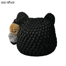 Cute Cats Ear Shaped Beanie Women Solid Knitted Ladies Winter Warm Hats Mixed Hair Ball Winter Cap Gorros E Toucas Feminina#C103 SM6