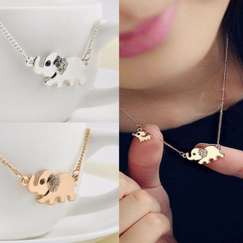 Cute Elephant Family Stroll Design Women Charming Crystal Chain Necklace Chocker necklace  SM6