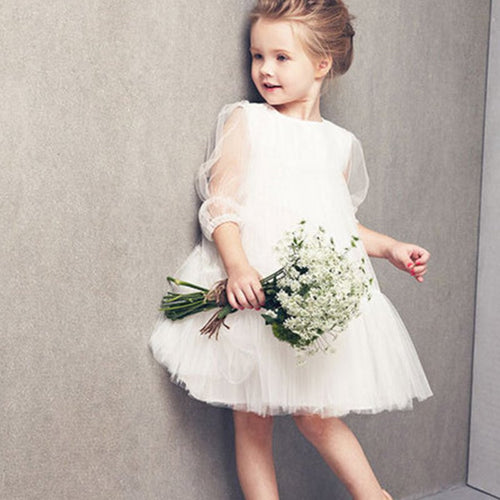 Cute Kids Baby Girls White Short Sleeve Princess Guaze Dress 2-7Years Y2 SM6