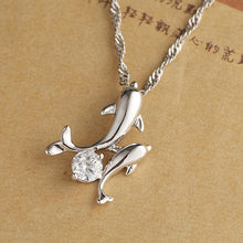 Cute Silver Plated Double Dolphin Rhinestone Short Chain Pendant Necklace Women Jewelry SM6