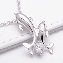 Cute Silver Plated Double Dolphin Rhinestone Short Chain Pendant Necklace Women Jewelry SM6