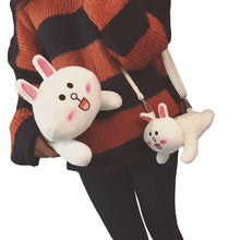 Cute Women Girls Crossbody Bag Kawaii Cartoon Rabbit Bear Bag Furry Doll Toy Shoulder Messenger Bag BrownWhite Mobile Phone Bag SM6