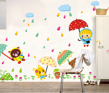 Cute animals an umbrella children room wall household adornment wall PVC removable wall stickers SM6