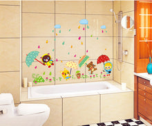 Cute animals an umbrella children room wall household adornment wall PVC removable wall stickers SM6