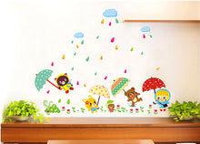 Cute animals an umbrella children room wall household adornment wall PVC removable wall stickers SM6