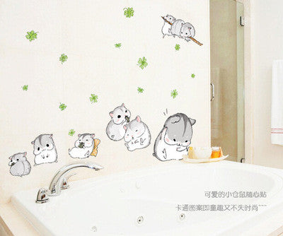 Cute little hamsters PVC can remove children room fun stickers to stick on the wall SM6