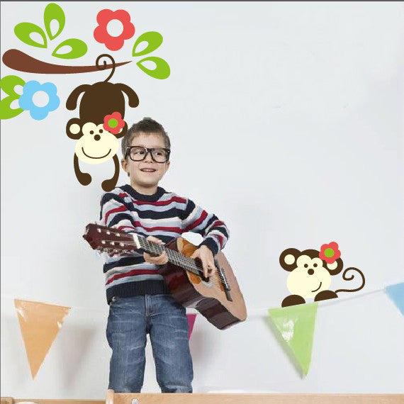 Cute monkeys playing on trees wall stickers for kids rooms ZooYoo1202 decorative adesivo de parede removable pvc wall decal SM6