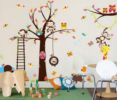 Cute monkeys playing on trees wall stickers for kids rooms decorative adesivo de parede removable pvc wall decal diy zooyoo1212 SM6