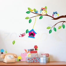 Cute owls playing on trees wall stickers home decoration for kids rooms ZooYoo1017 removable pvc wall decals diy poster 5.0 SM6