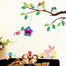 Cute owls playing on trees wall stickers home decoration for kids rooms ZooYoo1017 removable pvc wall decals diy poster 5.0 SM6
