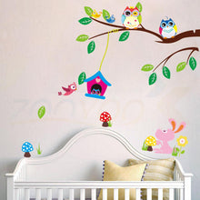Cute owls playing on trees wall stickers home decoration for kids rooms ZooYoo1017 removable pvc wall decals diy poster 5.0 SM6