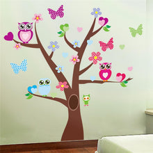 Cute owls tree wall stickers for kids room decorations nursery cartoon children girls decals 1006. animals mural art flowers 4.0 SM6