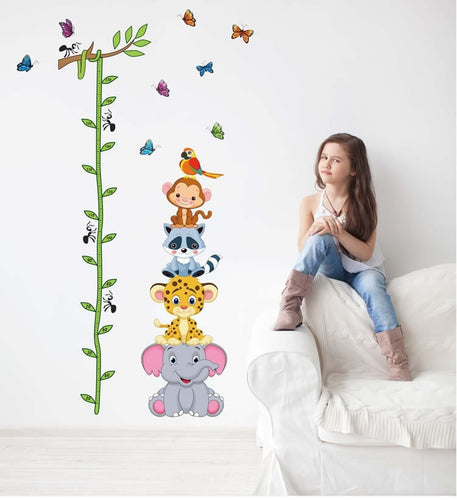Cute tiger animals stack height measure wall stickers decal kids adhesive vinyl wallpaper mural baby girl boy room nursery decor SM6