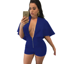 Daring Good Stretch Sexy Club Jumpsuits   Royal Blue Short Jumpsuit Deep V Neck Playsuit Rompers For Wo SM6