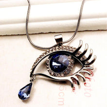 Deep Blue Evil Eye Hamsa Magic Long Chain Sweater Necklace Crystal Rhinestone Teardrop Pendant Necklace SM6