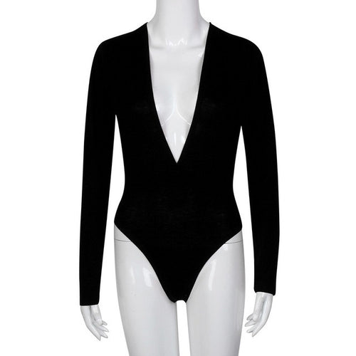 Deep V-Neck Sexy One Piece Outfits Long Sleeve Slim One Piece Bodysuits For Women Rompers Womens Spring Wear #212 SM6