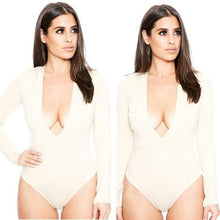 Deep V-Neck Sexy One Piece Outfits Long Sleeve Slim One Piece Bodysuits For Women Rompers Womens Spring Wear #212 SM6