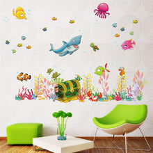 Deep sea world fish animals wall stickers room decorations cartoon mural art zoo children home decals poster 1307. 4.0 SM6