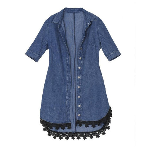 Denim Dresses Women Half Sleeve Lace Sexy Dress Casual Soft Short Dress Blue Vestido Jeans#C806 SM6
