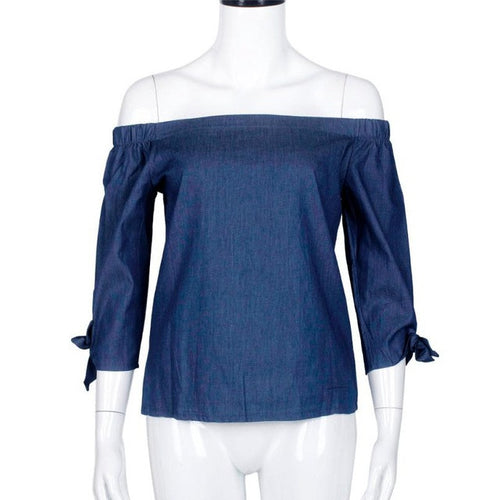 Denim Women Clothes Off Shoulder Sexy Autumn Top Casual Ladies Outwear Bloouse Ropa Mujer Loose Top #C105 SM6
