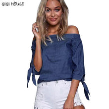 Denim Women Clothes Off Shoulder Sexy Autumn Top Casual Ladies Outwear Bloouse Ropa Mujer Loose Top #C105 SM6
