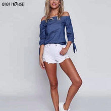 Denim Women Clothes Off Shoulder Sexy Autumn Top Casual Ladies Outwear Bloouse Ropa Mujer Loose Top #C105 SM6