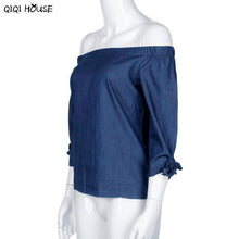 Denim Women Clothes Off Shoulder Sexy Autumn Top Casual Ladies Outwear Bloouse Ropa Mujer Loose Top #C105 SM6