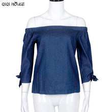 Denim Women Clothes Off Shoulder Sexy Autumn Top Casual Ladies Outwear Bloouse Ropa Mujer Loose Top #C105 SM6