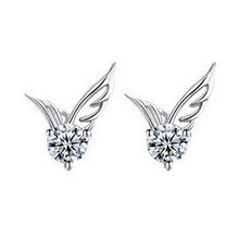 Elegant Angel Wings Crystal Ear Stud Earrings Womens Silver Plated Jewelry SM6