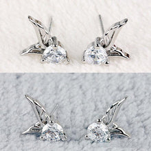 Elegant Angel Wings Crystal Ear Stud Earrings Womens Silver Plated Jewelry SM6