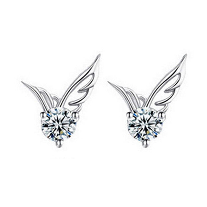 Elegant Angel Wings Crystal Ear Stud Earrings Womens Silver Plated Jewelry SM6