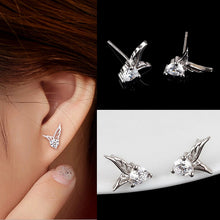 Elegant Angel Wings Crystal Ear Stud Earrings Womens Silver Plated Jewelry SM6