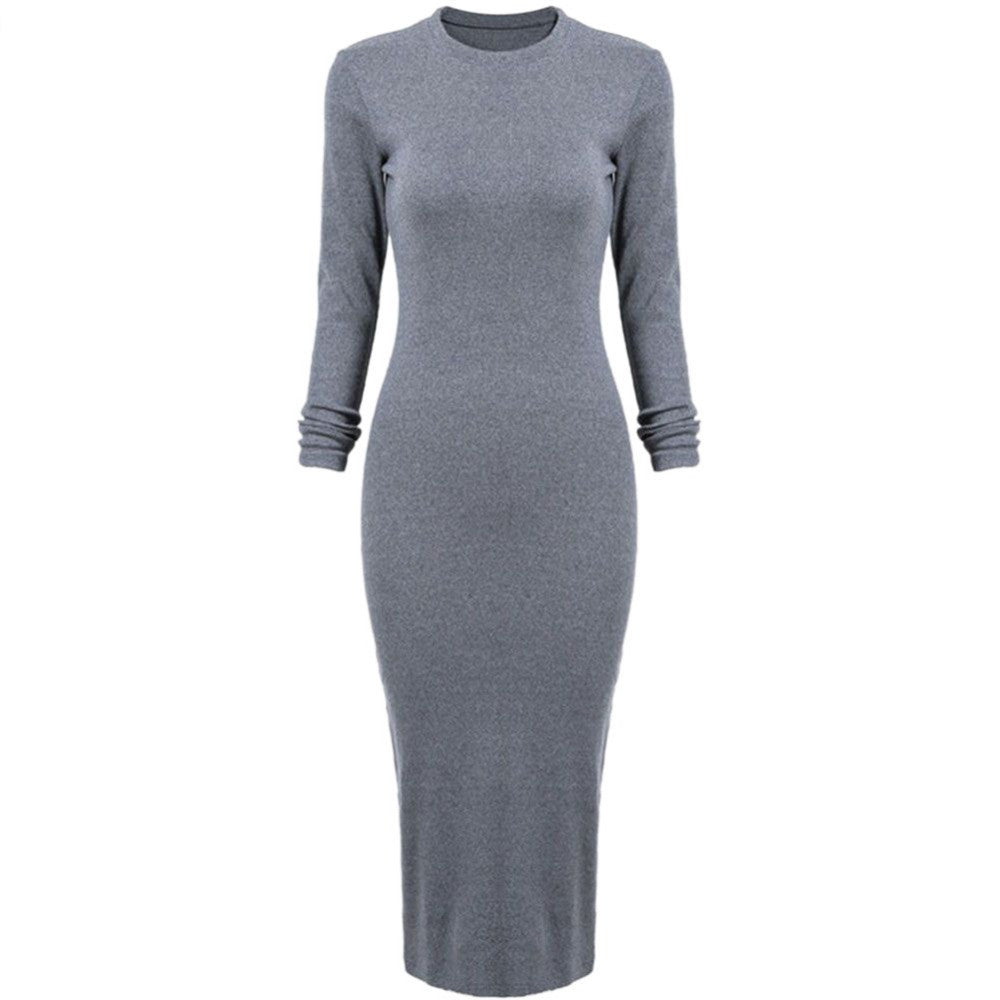 Elegant Women Jumper Long Sleeve Bodycon Dress Slim High Slit Sweater Party Knitted Dresses SM6