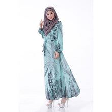 Elegant Women's Kaftan Abaya Jilbab Islamic Muslim Floral Chiffon Long Sleeve Maxi Dress PY3 SM6