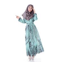 Elegant Women's Kaftan Abaya Jilbab Islamic Muslim Floral Chiffon Long Sleeve Maxi Dress PY3 SM6