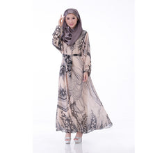 Elegant Women's Kaftan Abaya Jilbab Islamic Muslim Floral Chiffon Long Sleeve Maxi Dress PY3 SM6