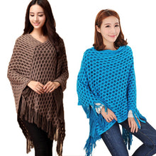 Elegant Women's Loose Tassel Fringe Knit Poncho Cape Sweater Shawl Top Coat PY5 SM6