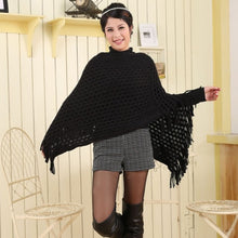 Elegant Women's Loose Tassel Fringe Knit Poncho Cape Sweater Shawl Top Coat PY5 SM6