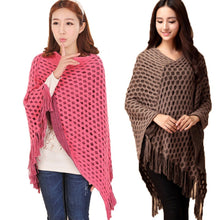 Elegant Women's Loose Tassel Fringe Knit Poncho Cape Sweater Shawl Top Coat PY5 SM6
