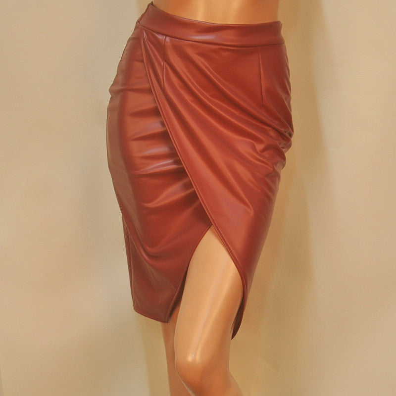 Elegant Women's PU Leather High Waist Party Pencil Skirt Bodycon Split S/M/LSM6