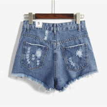 European and American BF Wind Blue High Waist Denim Shorts Women Worn Loose Burr Hole Shorts SM6
