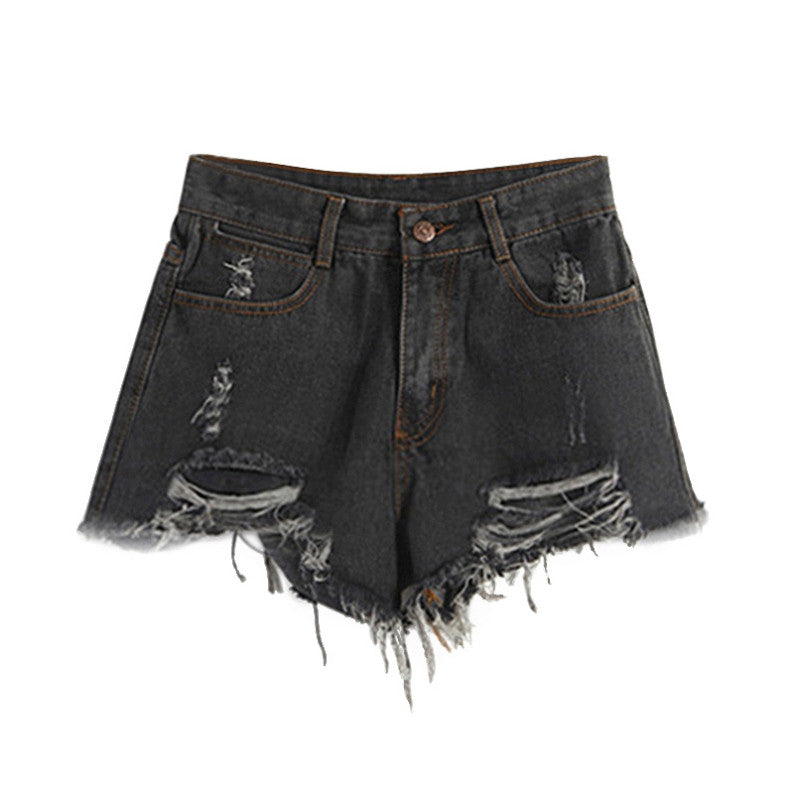 European and American BF Wind Blue High Waist Denim Shorts Women Worn Loose Burr Hole Shorts SM6