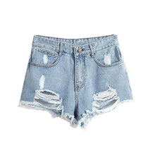 European and American BF Wind Blue High Waist Denim Shorts Women Worn Loose Burr Hole Shorts SM6