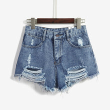 European and American BF Wind Blue High Waist Denim Shorts Women Worn Loose Burr Hole Shorts SM6