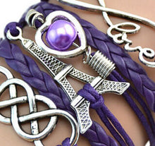 Factory Price Heart Eiffel Tower Bracelet Jewelry S PU Leather Pearl Double Infinite Multilayer Bracelets SM6